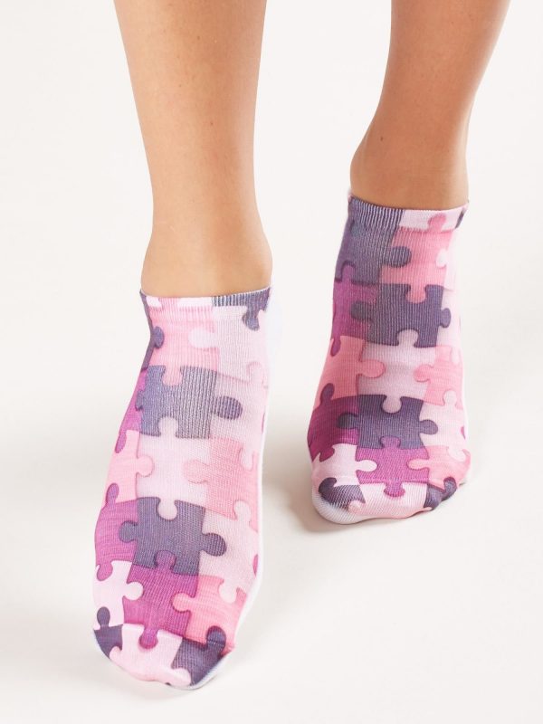 Women's Short Socks with Jigsaw Puzzle Print