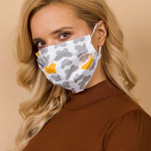 White and grey face mask with print