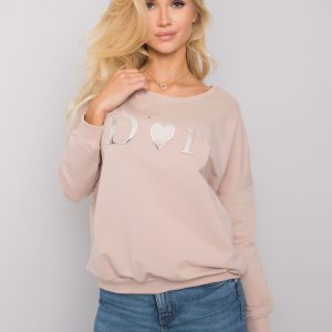 Light beige sweatshirt for women without hood Alodia