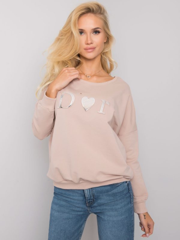 Light beige sweatshirt for women without hood Alodia