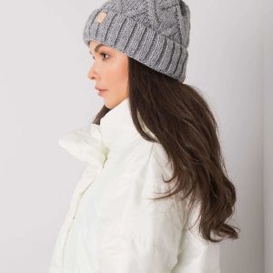 Gray winter hat with pompom