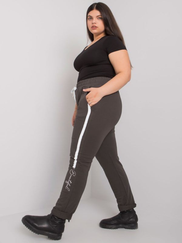 Dark khaki plus size sweatpants with Abelia print