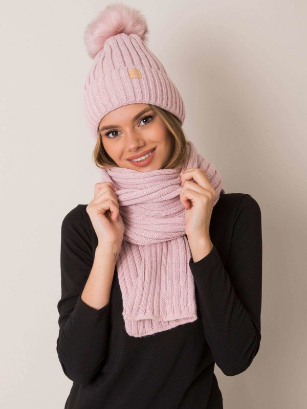 Light pink women's set hat and scarf RUE PARIS