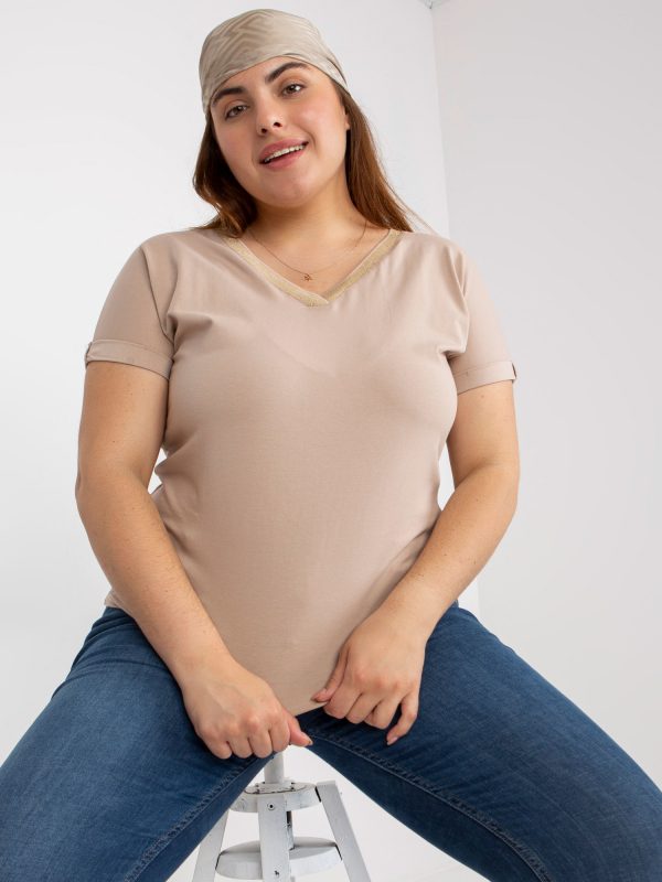 Beige Plus Size Cotton T-Shirt