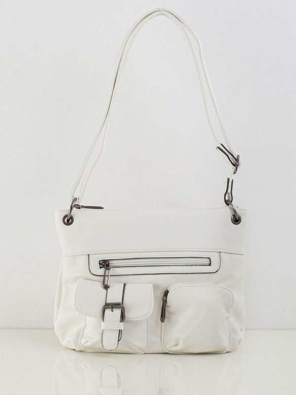 White handbag on long strap