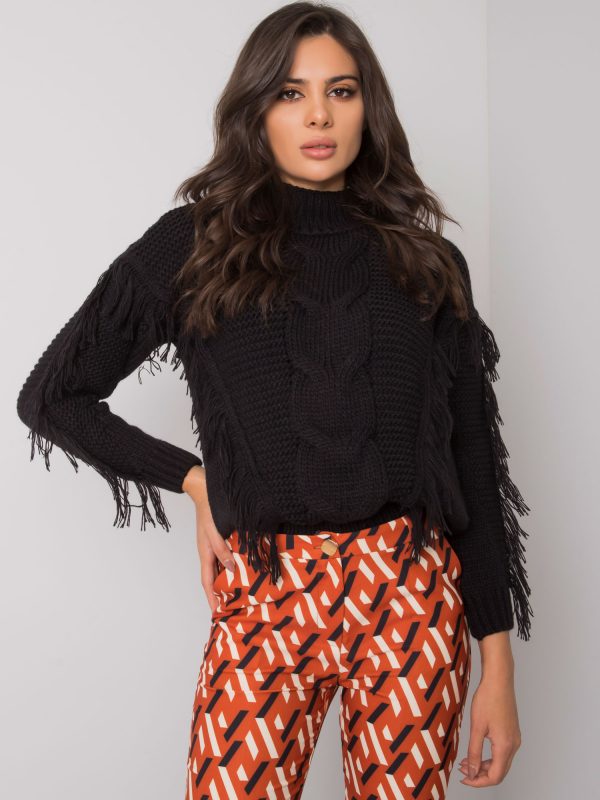 Black fringed sweater Caitri RUE PARIS