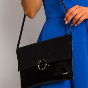 Black clutch bag with decorative clasp