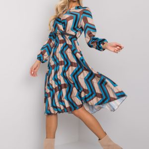 Oristano blue and beige pleated dress