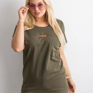 Khaki tunic with neckline on the back