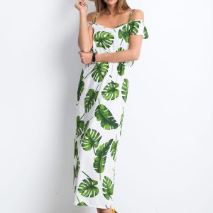 White and green Monstera dress