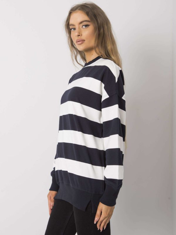 Yadira White & Navy Striped Sweatshirt