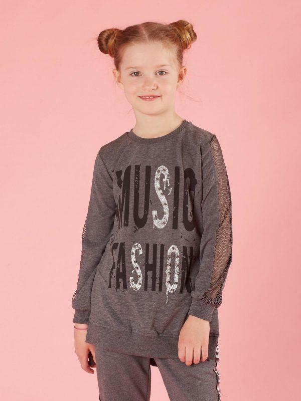 Dark Grey Girl's Tunic with Print