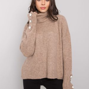 Dark beige women's turtleneck sweater Emrie RUE PARIS