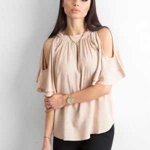 Light beige blouse with cutouts on the shoulders