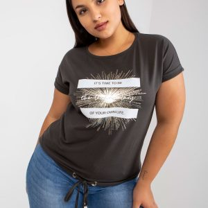 Khaki Cotton Plus Size T-Shirt with Print