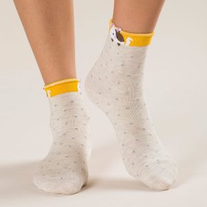 Beige polka dot socks with print