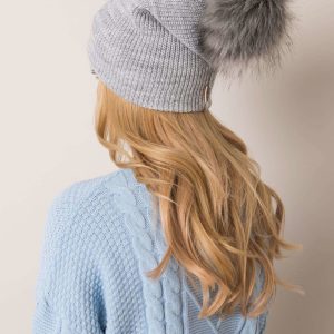 Light grey beanie hat with pompom RUE PARIS