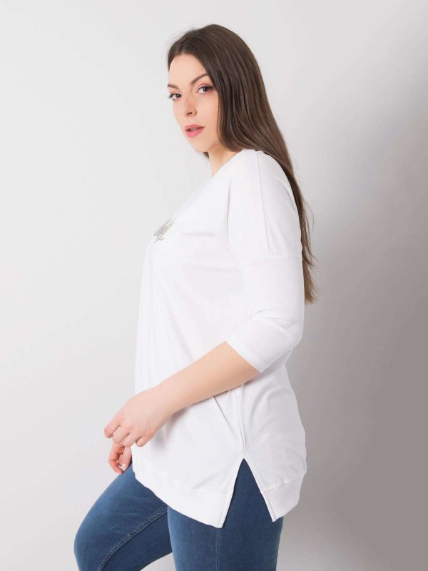 White plus size blouse with Beauty inscription