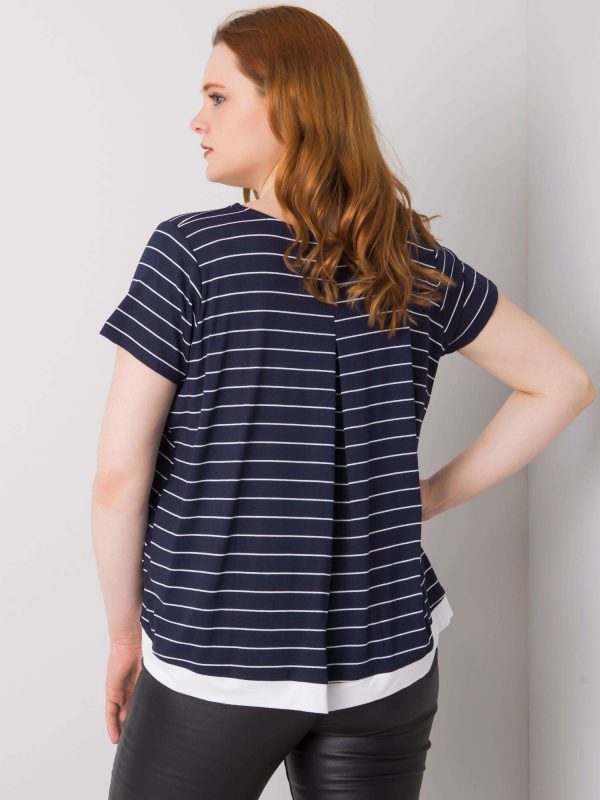 Navy Blue Plus Size Striped Blouse Lilianne