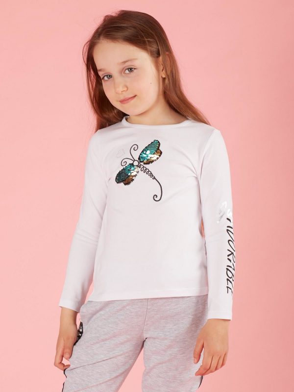 White blouse for girl with sequin butterfly