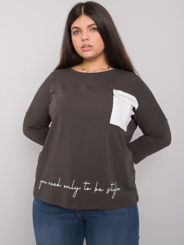 Dark Khaki Plus Size Cotton Blouse with Molly Lettering