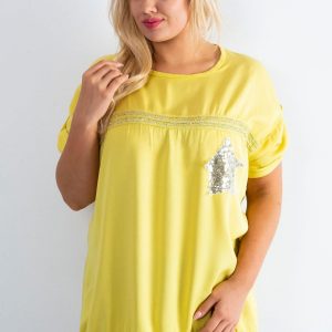 Yellow plus size blouse with sequins