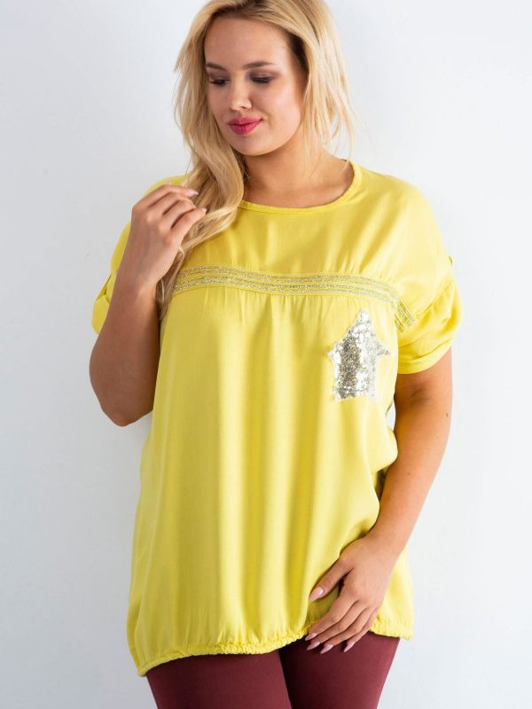 Yellow plus size blouse with sequins