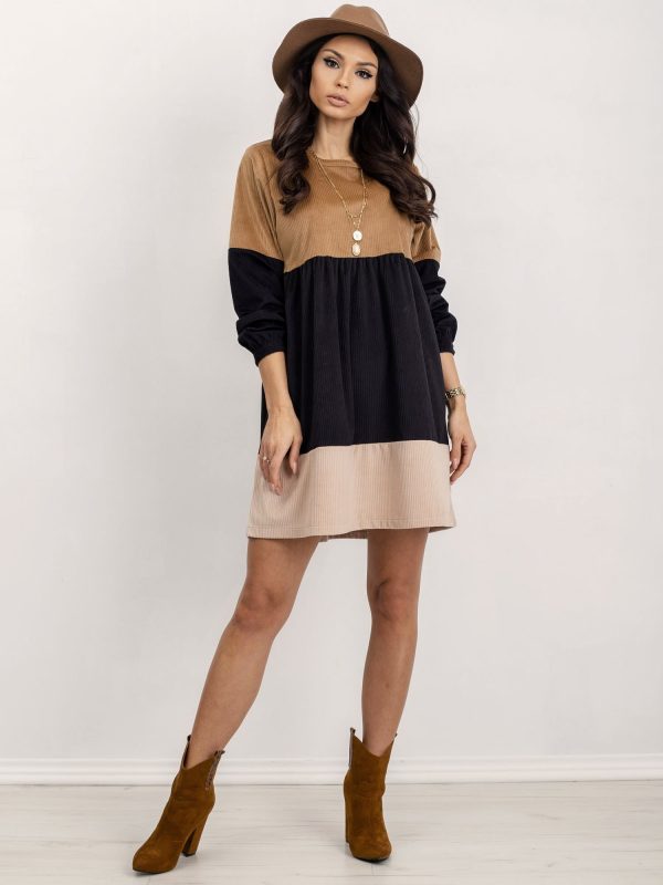 RUE PARIS Black and Camel Selene Dress