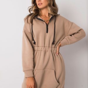 Skyla Beige Hooded Sweatshirt Dress