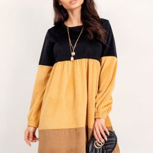 RUE PARIS Black and yellow Selene dress