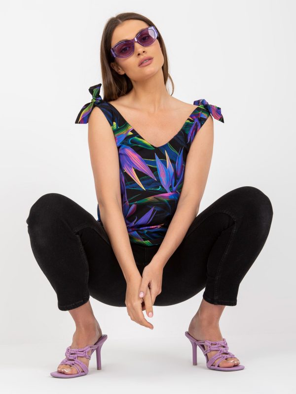 Black and purple top with prints RUE PARIS