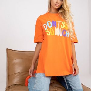 Orange cotton t-shirt with print and round neckline