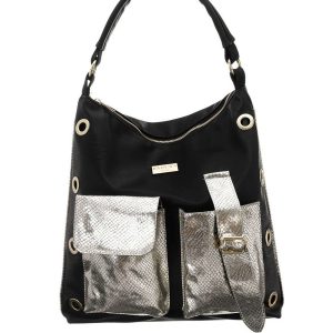 Black and gold large bag in eco leather BADURA