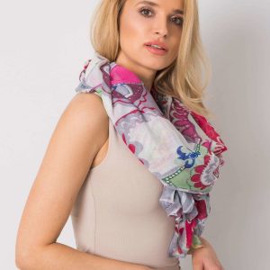 Grey-fuchsia scarf with colorful patterns