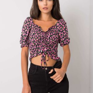 Black blouse with flowers Kami RUE PARIS