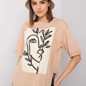 Beige t-shirt with print by Kimberly RUE PARIS