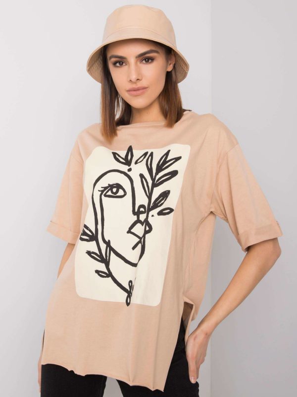 Beige t-shirt with print by Kimberly RUE PARIS