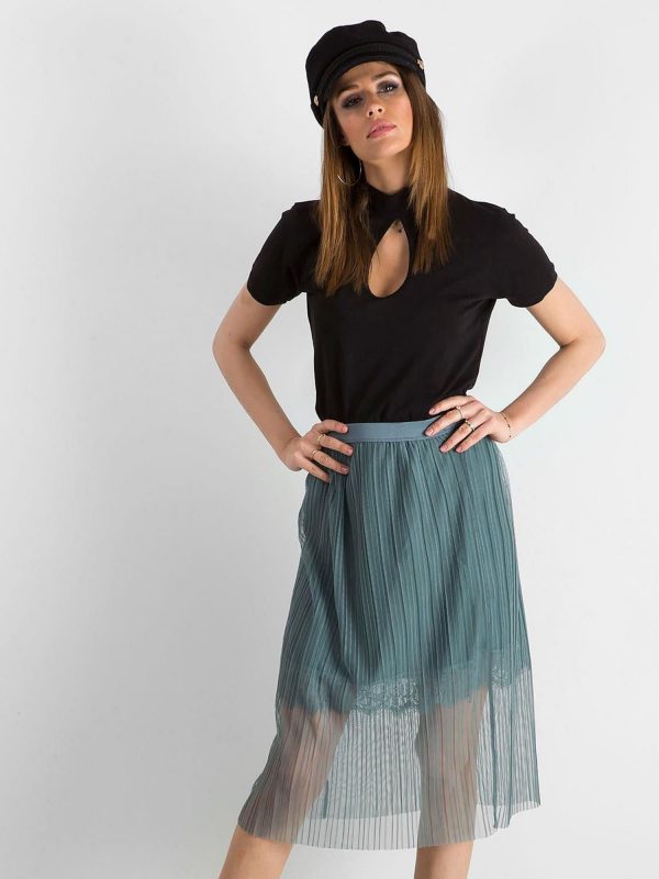 Gray-blue airy pleated skirt