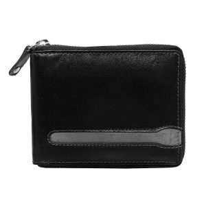 Men's Black Leather Zipper Wallet