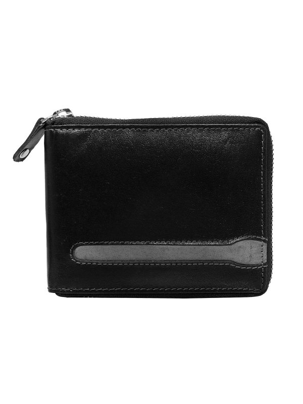 Men's Black Leather Zipper Wallet