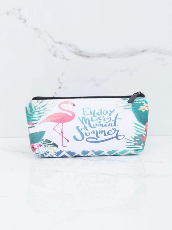 White cosmetic bag with colorful print