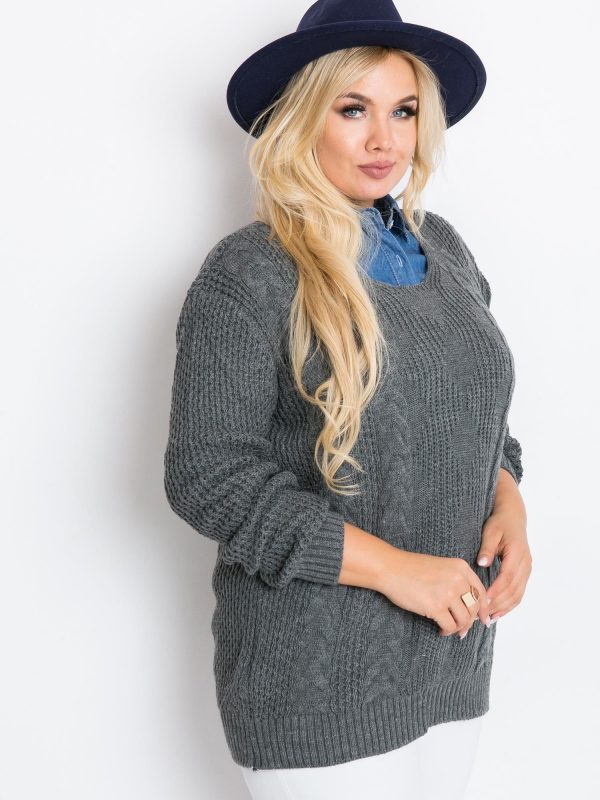 Dark Grey Ruffle Plus Size Sweater