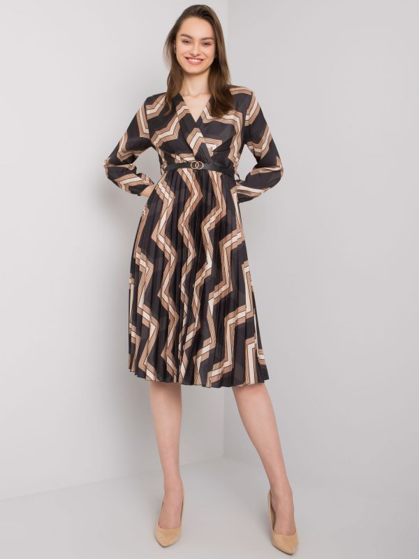 Oristano black and beige pleated dress