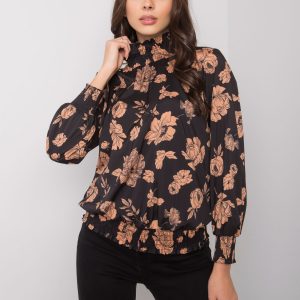 Black and camel blouse with flowers by Damika