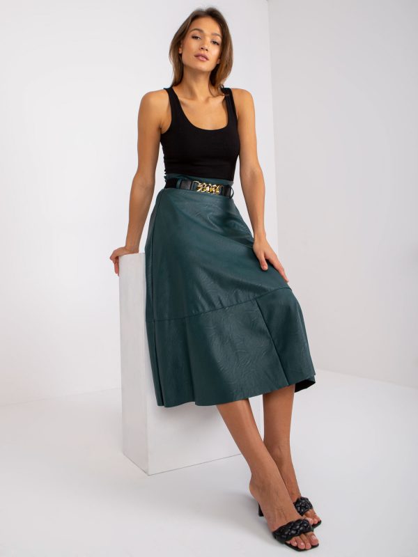 Dark Green Midi Flared Skirt Salamina