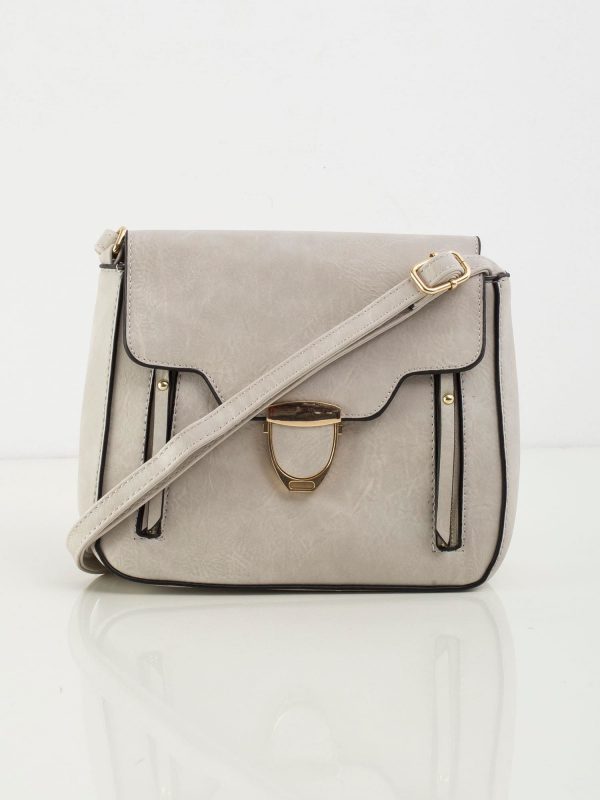 Light gray messenger bag with decorative clasp