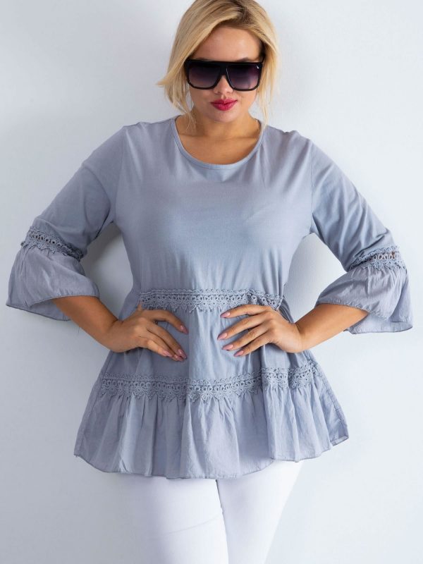 Gray boho tunic with ruffle PLUS SIZE