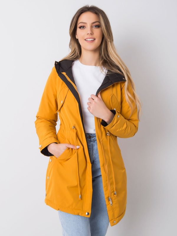 Yellow and black double-sided parka jacket with hood