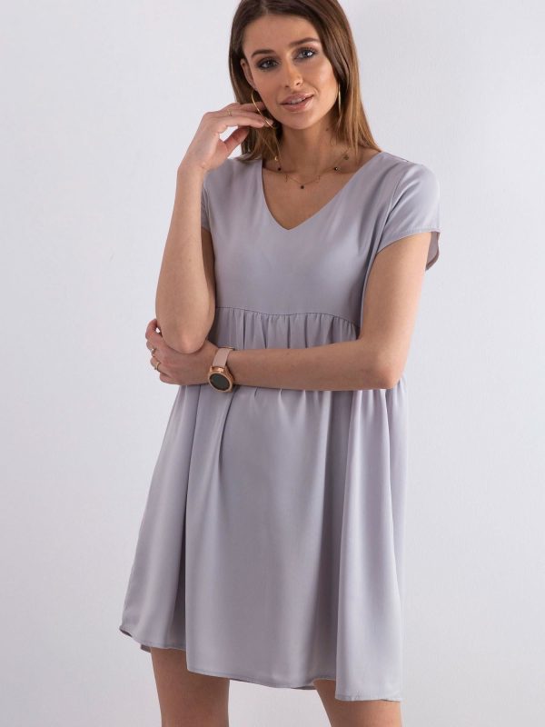 Grey Loose V-Neck Dress