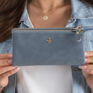 Longitudinal women's wallet gray-blue